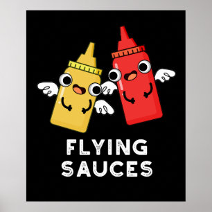 Poster Sauces volantes amusantes à manger Pun Dark BG