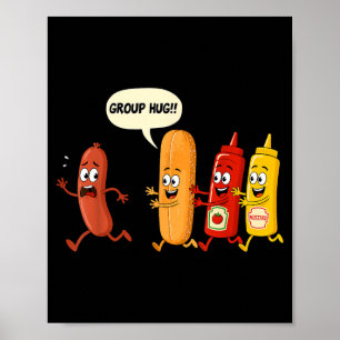 Poster Saucisson Bun Chup Moutarde Drôle Hotdog Câlin de