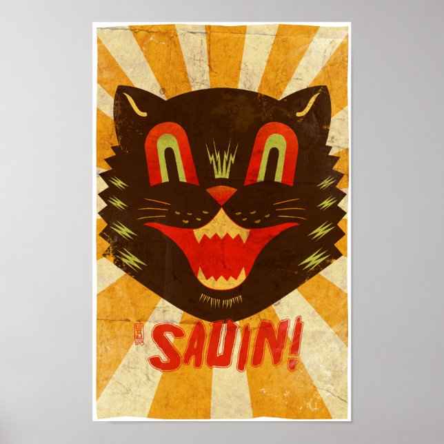 Poster Sauin ! Chat noir d'Halloween (Devant)