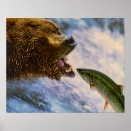 Poster Saumon à tête d'acier à captation d'ours grizzli