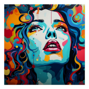 Poster Saut en couleurs : portrait pop art
