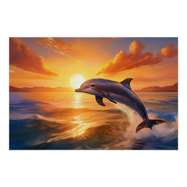 Poster Sauts de dauphin au coucher du soleil (Devant)