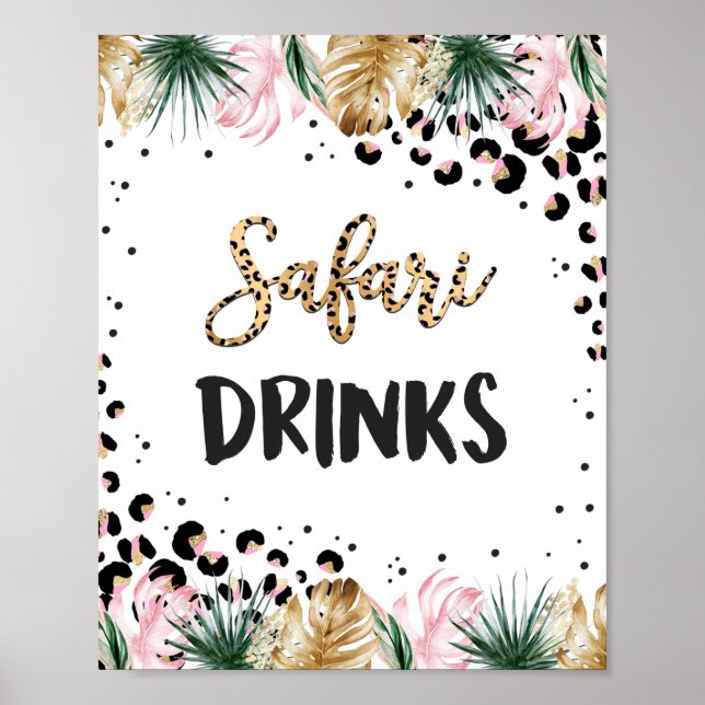 Poster Sauvage Empreinte de léopard Safari Boissons Signa (Devant)