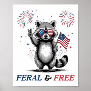 Poster Sauvage et libre drôle de raton laveur Usa sauvage