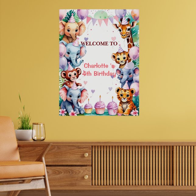 Poster Sauvage Tropical Une Jungle Safari Animaux Anniver (Salon 2)