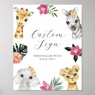Poster Sauvage Une Jungle Baby shower fille Signe texte p