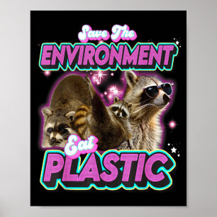 Poster Sauver L'environnement Manger Raton Laveur En Plas