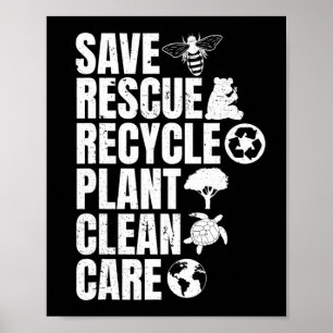 Poster Sauver les abeilles Secourir les animaux Recycler 