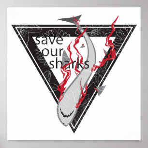 Poster sauver nos requins SOS triangle floral