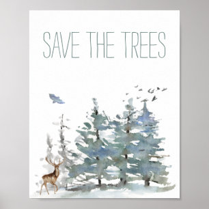 Poster Sauvez La Forêt D'Aquarelle Des Arbres