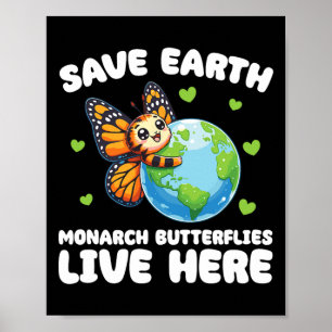 Poster Sauvez La Terre Les Papillons Monarques Vivent Ici