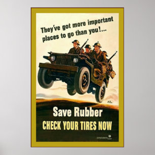 Poster Sauvez le caoutchouc ! guerre mondiale de ~Vintage