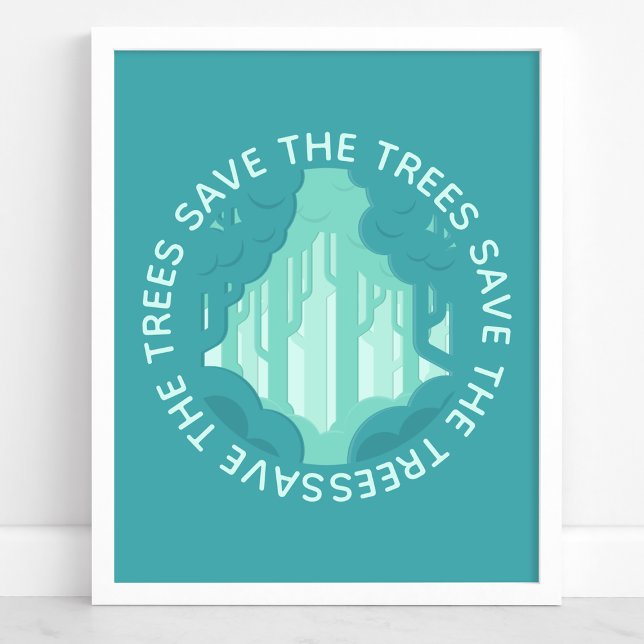 Poster Sauvez Les Arbres Forêt Circulaire Turquoise Écolo (Créateur téléchargé)