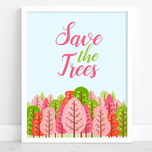 Poster Sauvez Les Arbres Rose Et Vert Printemps Éco (Créateur téléchargé)