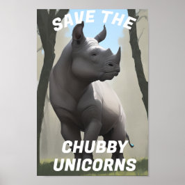 Poster Sauvez Les Unicornes De Chubby" Drôle