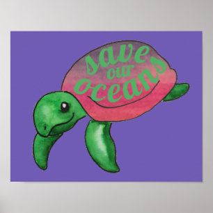 Poster Sauvez nos océans Tortue de mer violette