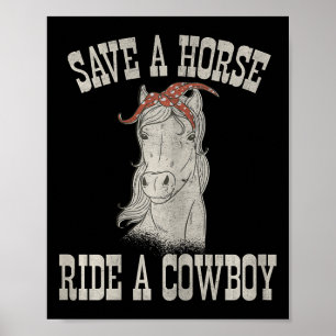 Poster Sauvez Une Balade À Cheval Un Cowboy Drôle Rodeo H