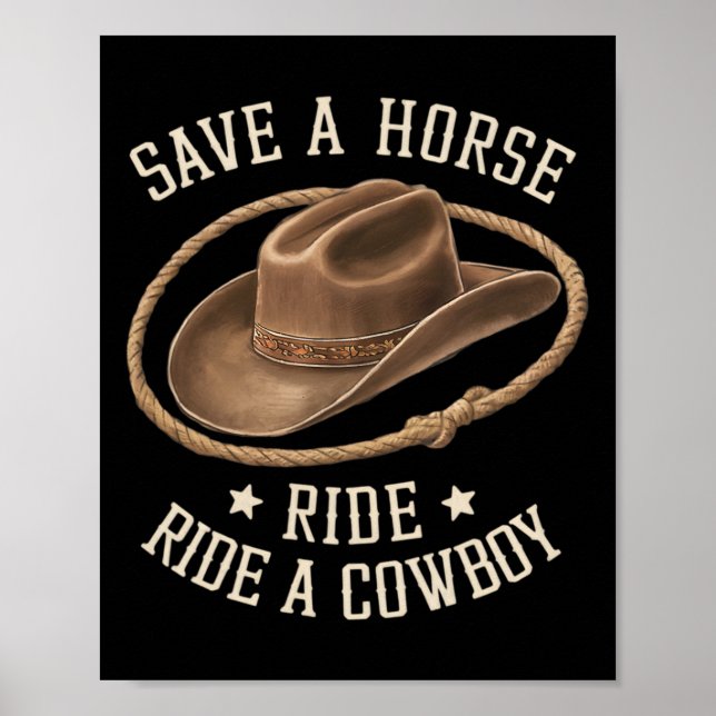 Poster Sauvez Une Balade À Cheval Un Cowboy Drôle Rodeo H (Devant)