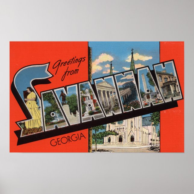 Poster Savannah, Géorgie - Scènes de grandes lettres 2 (Devant)