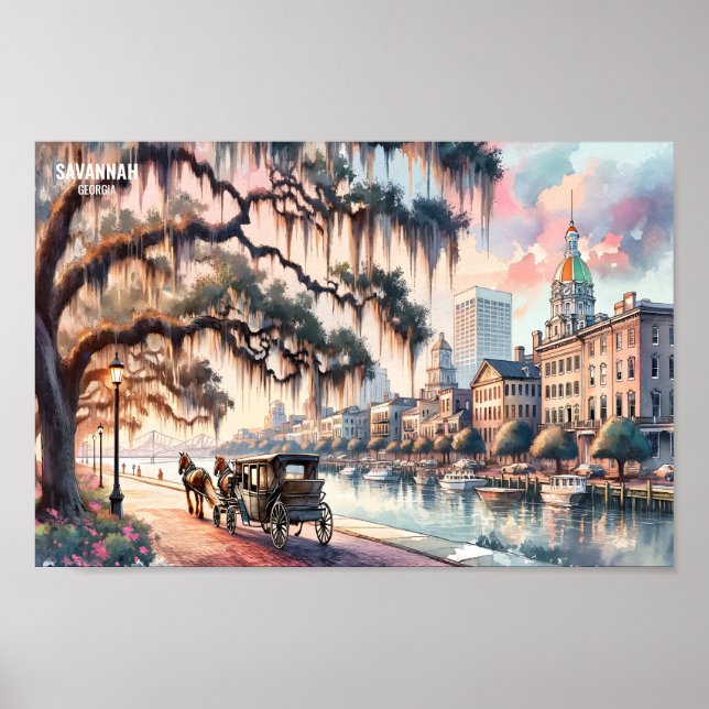 Poster Savannah Géorgie USA Travel Places aquarelle (Devant)