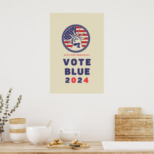 Poster Save Democracy Vote Blue 2024 Election