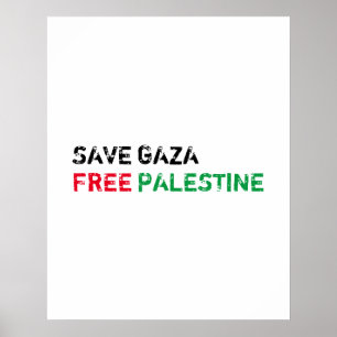 Poster Save Gaza Free Palestine noir rouge blanc