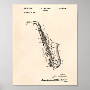 Poster Saxophone 1949 Brevet Art Vieux Poivre