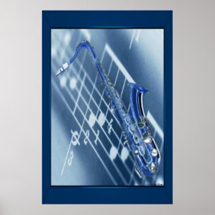 Poster Saxophone bleu