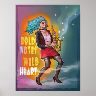 Poster Saxophone Girl - Notes audacieuses, Coeur sauvage