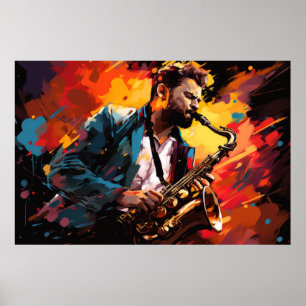Poster Saxophone Lecteur Musique Peinture Art Décor Abstr