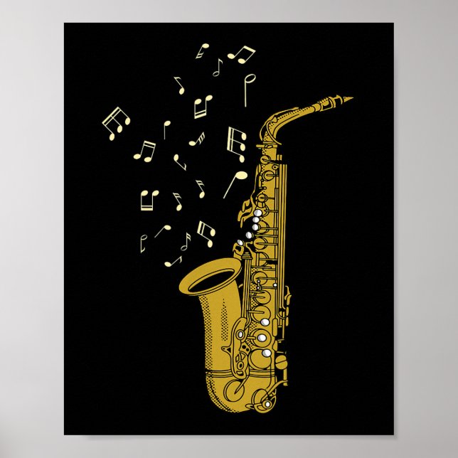 Poster Saxophone Player Jazz Music Notes Saxophoniste Sax (Devant)