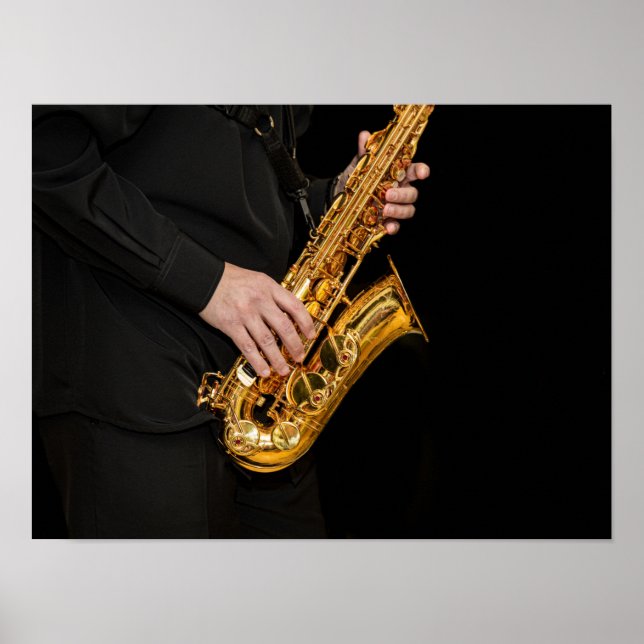 Poster Saxophone Player mains Saxophoniste jouant du jazz (Devant)