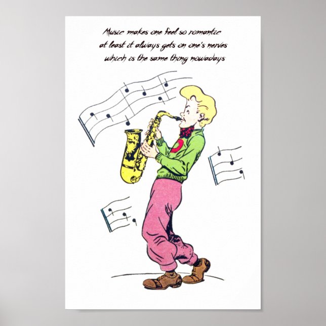 Poster Saxophone Player Music Citations de bande dessinée (Devant)