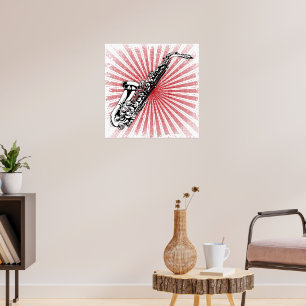 Poster Saxophone sur Grunge Red Sunburst