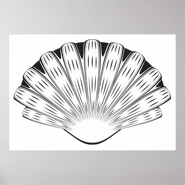 Poster Scallop Seashell Minimalist Black and White (Devant)