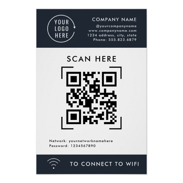 Poster Scan de code QR Wifi | Logo d'entreprise sans cont (Devant)