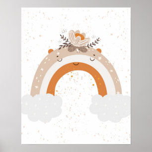 Poster Scandi moderne joli arc-en-ciel avec fleurs Nurser