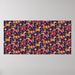 Poster Scandinavian horses pattern seamless design. Decor