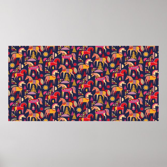 Poster Scandinavian horses pattern seamless design. Decor (Devant)