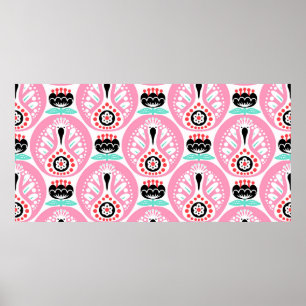 Poster Scandinavie sans couture art folk motif avec migno