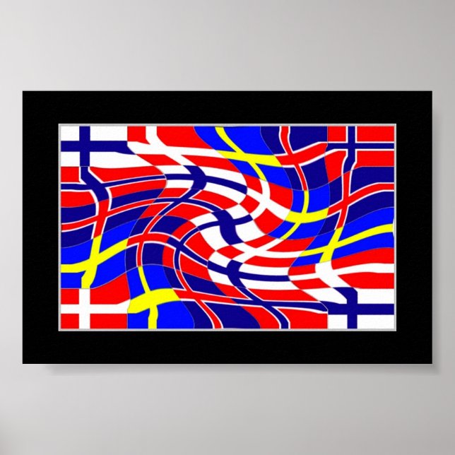 Poster Scandinavy Wavy (drapeaux scandinaves) (Devant)