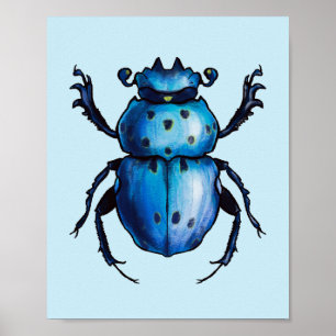 Poster Scarab Beetle Art Blue Entomology Insect