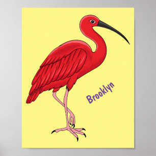Poster Scarlet ibis bird cartoon illustration