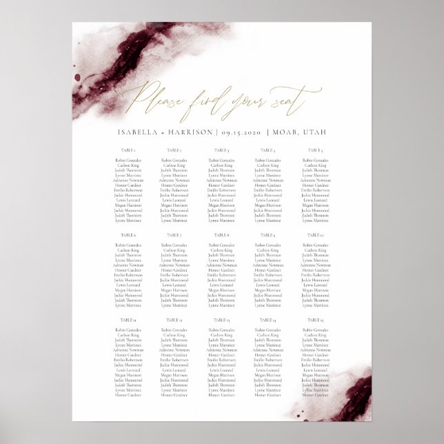 Poster Scarlett | Burgundy Watercolor Gold Sebed Chart (Devant)