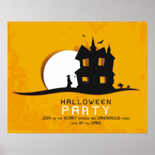 Poster Scary House & Pleine lune Halloween Fête Invitatio
