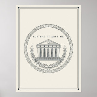 Poster Sceau de Stoa Sustine Et Abstine Emblème gravé