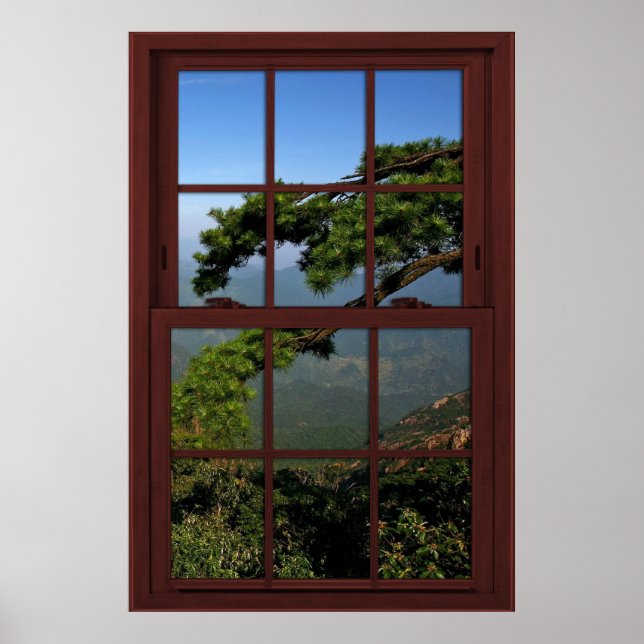 Poster Scénario de fenêtre en bois de cerisier - Illusion (Devant)