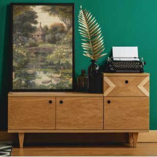 Poster Scène botanique de cygnes dans un jardin anglais