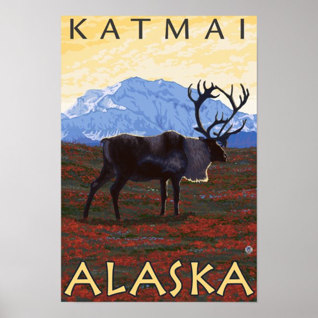 Poster Scène Caribou - Katmai, Alaska (Devant)