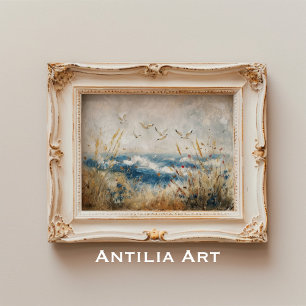 Poster Scène côtière avec oiseaux Nautique Rustique Vinta